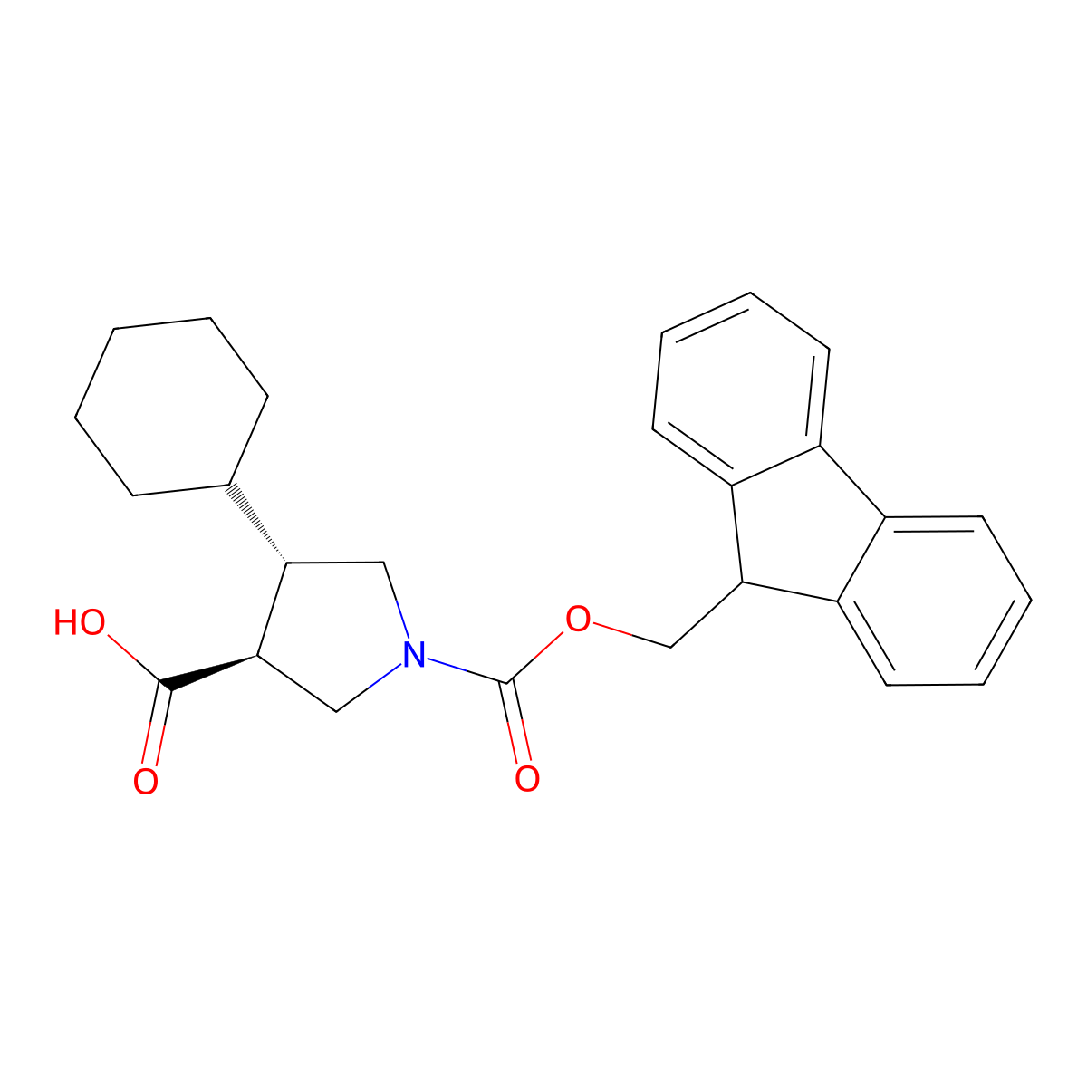 rac-(3R,4R)-4-cyclohexyl-1-(((9H-fluoren-9-yl)methoxy)carbonyl)pyrrolidine-3-carboxylic acid molecular structure, CAS 2307777-53-1