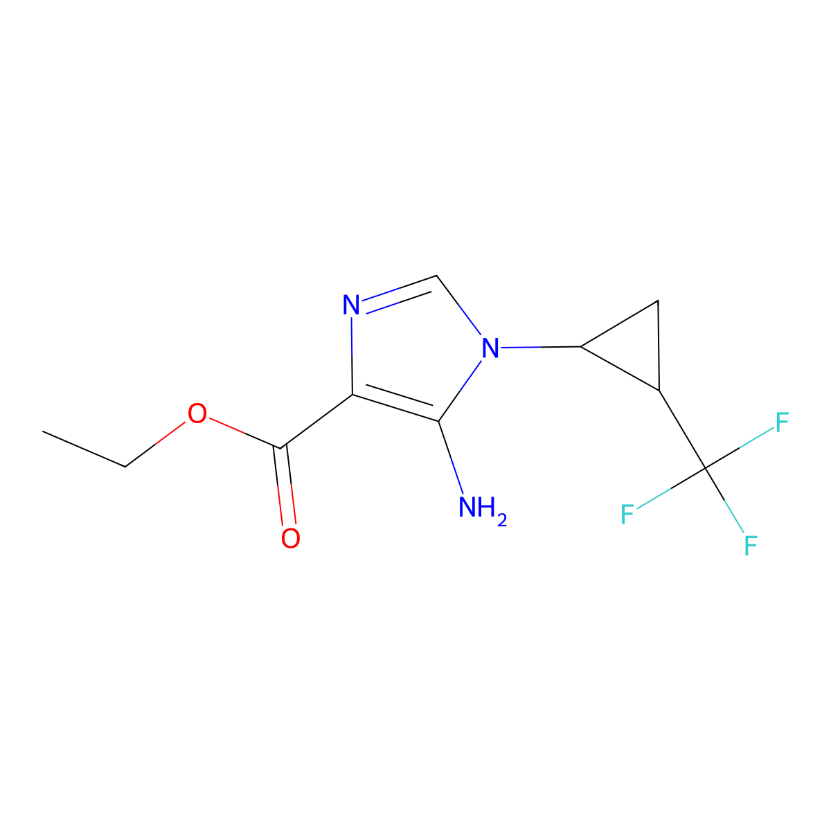 ethyl 5-amino-1-[2-(trifluoromethyl)cyclopropyl]-1H-imidazole-4-carboxylate molecular structure, CAS 2307777-66-6