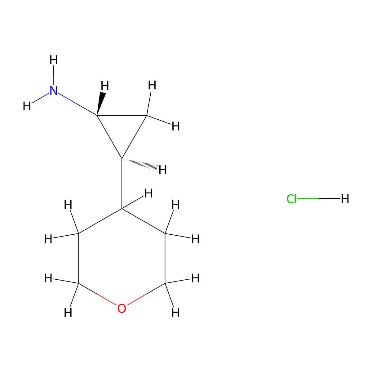 (1R,2S)-2-(oxan-4-yl)cyclopropan-1-amine hydrochloride molecular structure, CAS 2307777-86-0