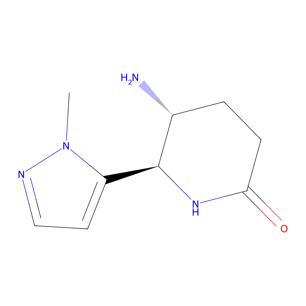 rac-(5R,6R)-5-amino-6-(1-methyl-1H-pyrazol-5-yl)piperidin-2-one molecular structure, CAS 2307778-06-7