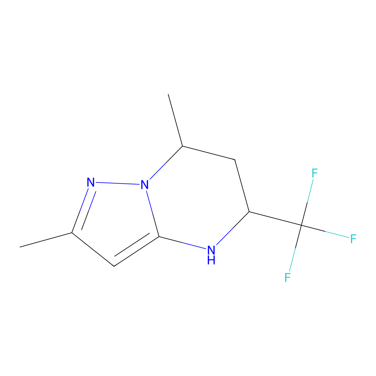 rac-(5R,7R)-2,7-dimethyl-5-(trifluoromethyl)-4H,5H,6H,7H-pyrazolo[1,5-a]pyrimidine molecular structure, CAS 2307778-39-6