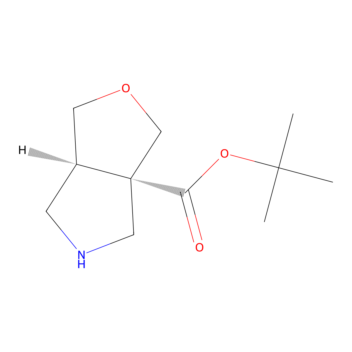 rac-tert-butyl (3aR,6aR)-hexahydro-1H-furo(3,4-c)pyrrole-3a-carboxylate molecular structure, CAS 2307778-56-7
