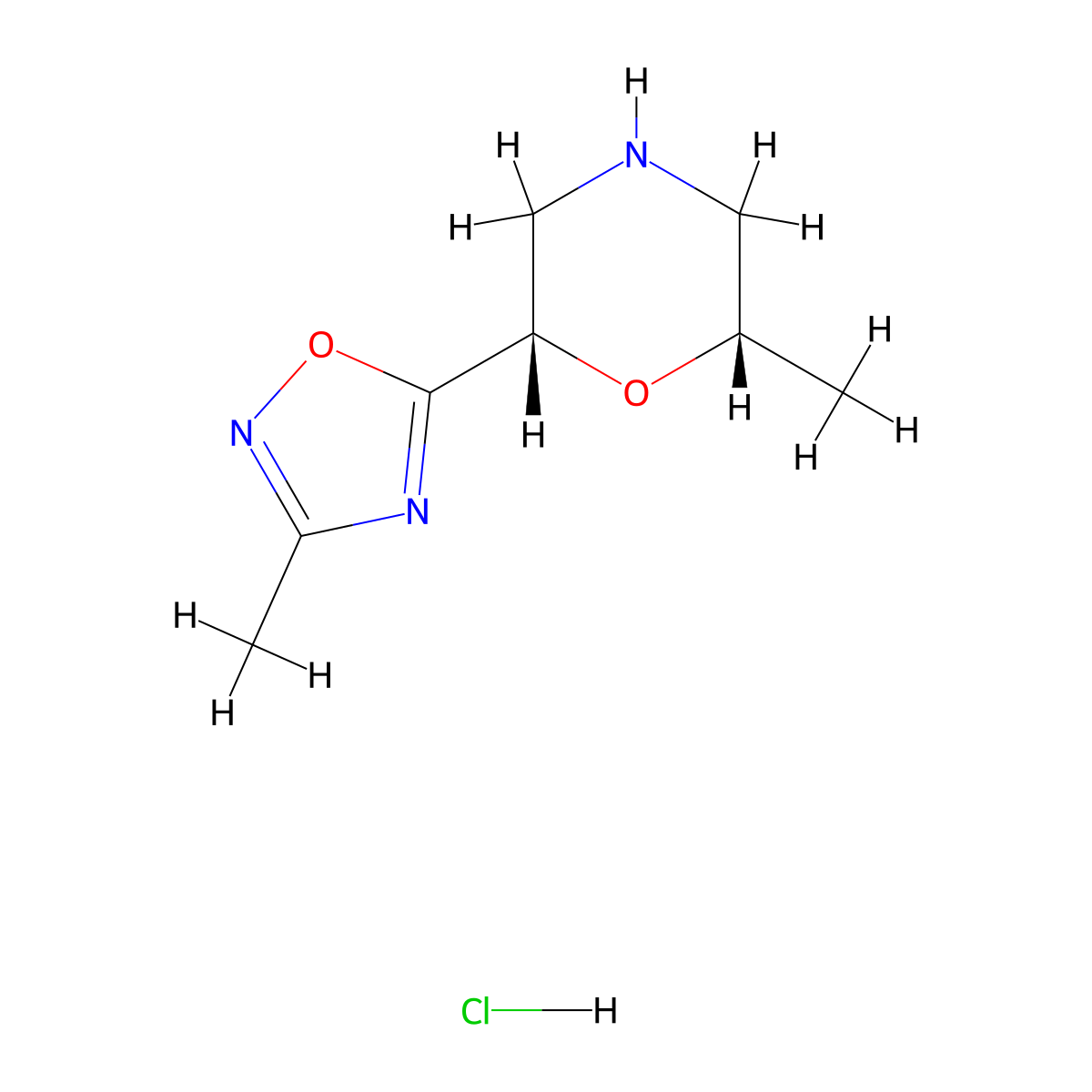 Rac-(2r,6r)-2-methyl-6-(3-methyl-1,2,4-oxadiazol-5-yl)morpholine hydrochloride molecular structure, CAS 2307779-00-4