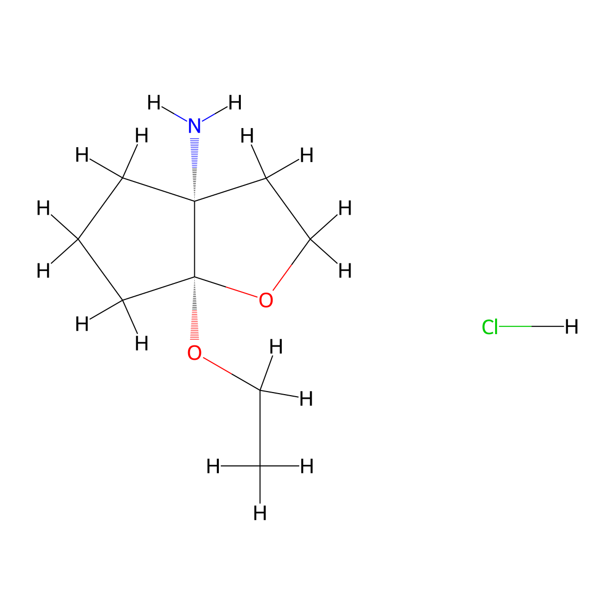 rac-(3aR,6aS)-6a-ethoxy-hexahydro-2H-cyclopenta[b]furan-3a-amine hydrochloride molecular structure, CAS 2307780-65-8