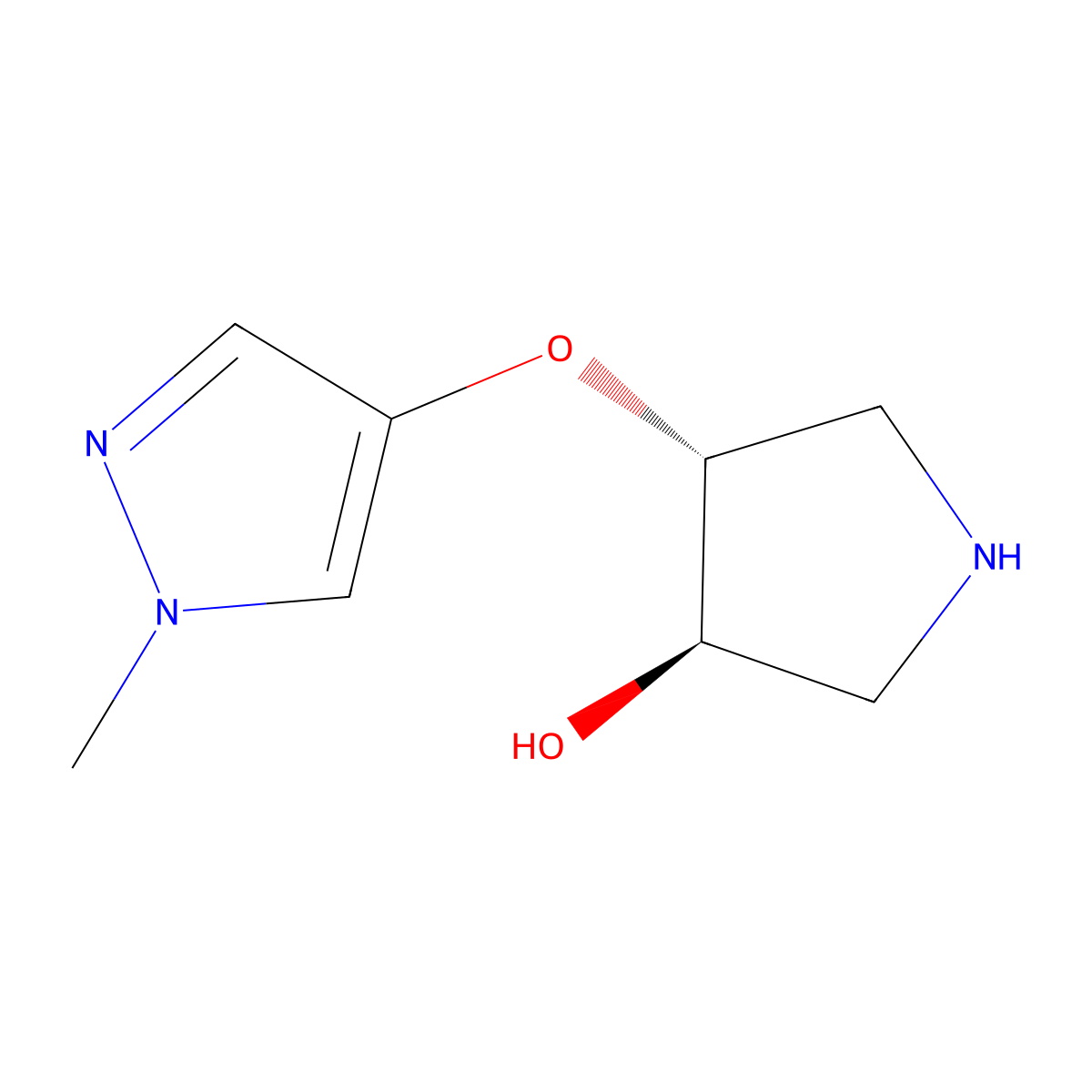 Rel-(3R,4R)-4-((1-Methyl-1H-pyrazol-4-yl)oxy)pyrroliDin-3-ol molecular structure, CAS 2307780-92-1