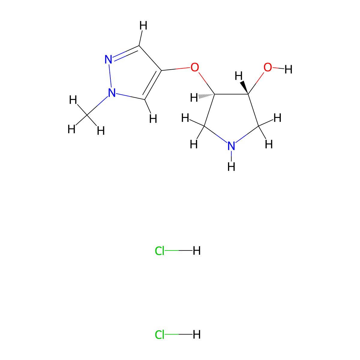 rac-(3R,4R)-4-[(1-methyl-1H-pyrazol-4-yl)oxy]pyrrolidin-3-ol dihydrochloride molecular structure, CAS 2307780-93-2
