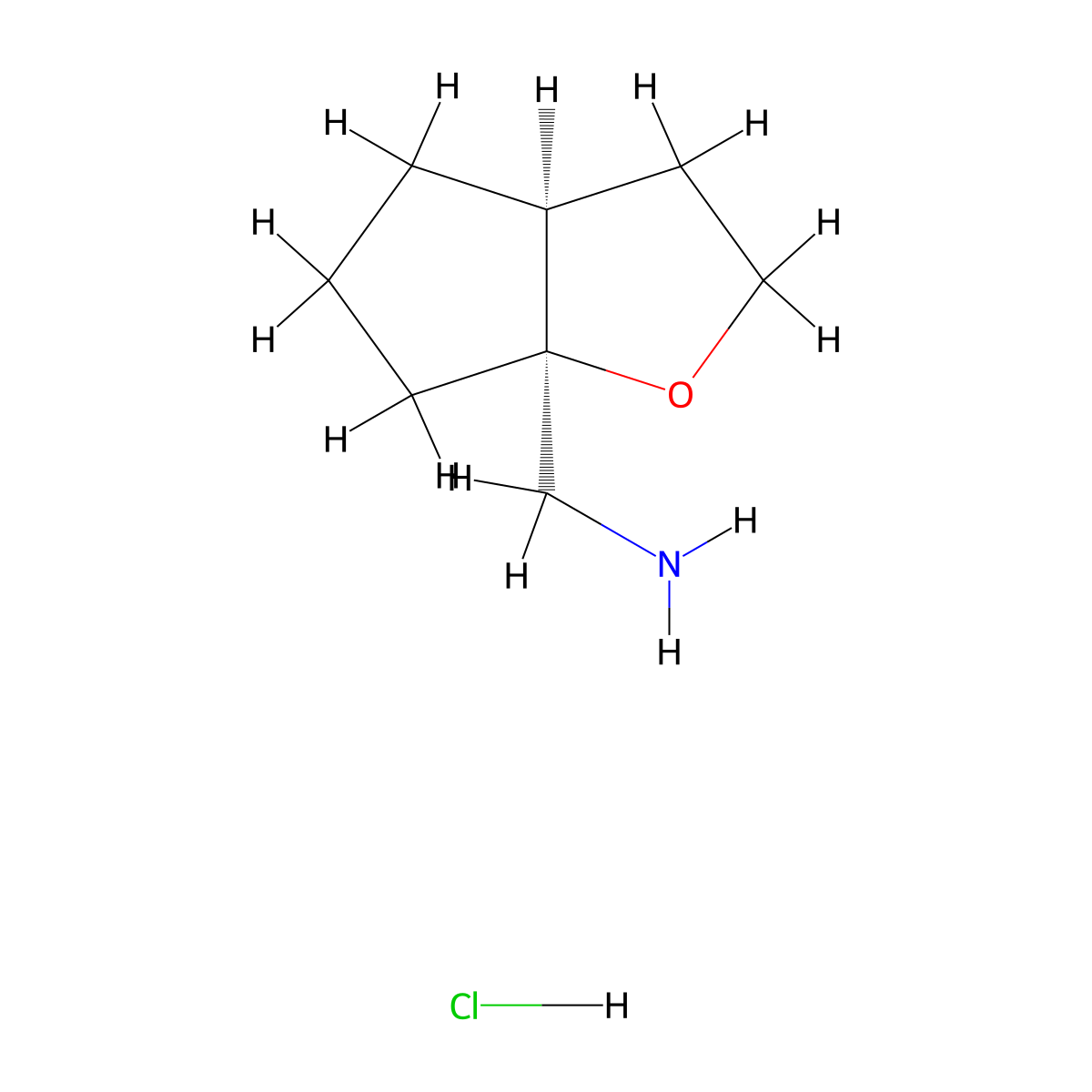 rac-[(3aR,6aR)-hexahydro-2H-cyclopenta[b]furan-6a-yl]methanamine hydrochloride molecular structure, CAS 2307781-39-9