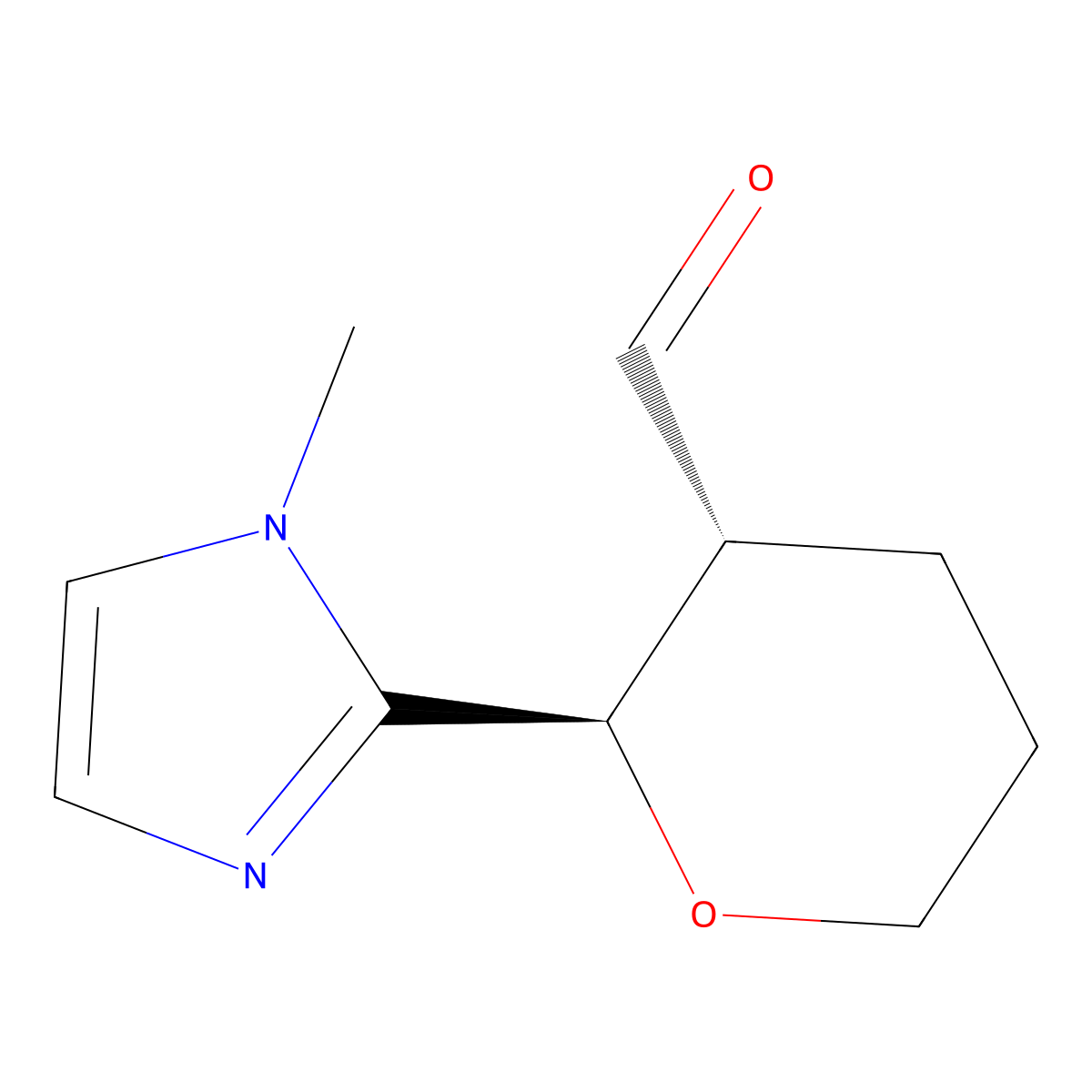 rac-(2R,3R)-2-(1-methyl-1H-imidazol-2-yl)oxane-3-carbaldehyde molecular structure, CAS 2307781-63-9