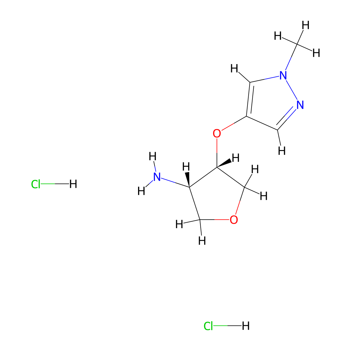 rac-(3R,4R)-4-[(1-methyl-1H-pyrazol-4-yl)oxy]oxolan-3-amine dihydrochloride molecular structure, CAS 2307782-59-6