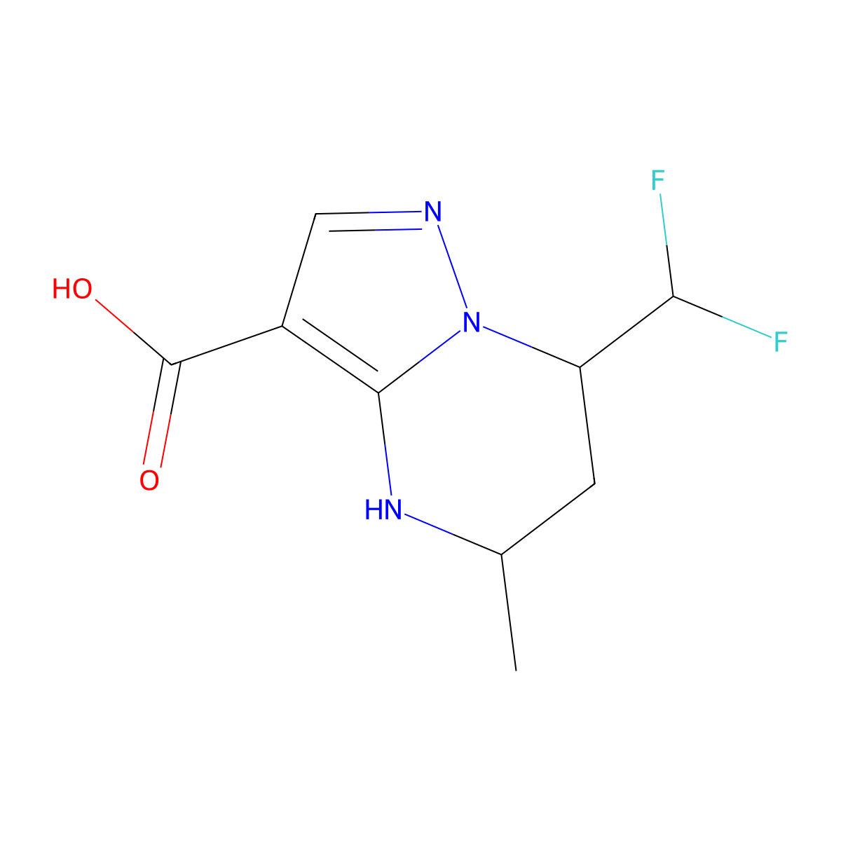 rac-(5R,7R)-7-(difluoromethyl)-5-methyl-4H,5H,6H,7H-pyrazolo[1,5-a]pyrimidine-3-carboxylic acid molecular structure, CAS 2307782-63-2
