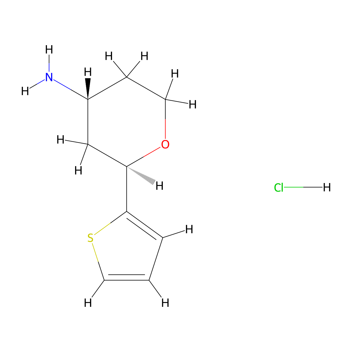 rac-(2R,4R)-2-(thiophen-2-yl)oxan-4-amine hydrochloride molecular structure, CAS 2307782-78-9