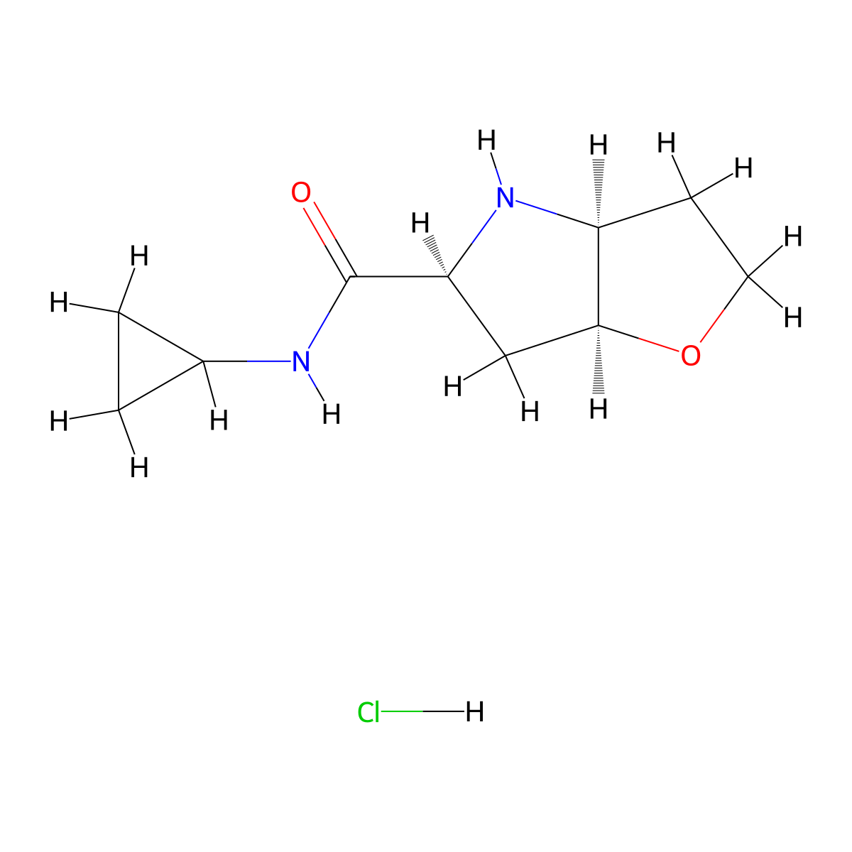 rac-(3aR,5R,6aR)-N-cyclopropyl-hexahydro-2H-furo[3,2-b]pyrrole-5-carboxamide hydrochloride molecular structure, CAS 2307783-12-4