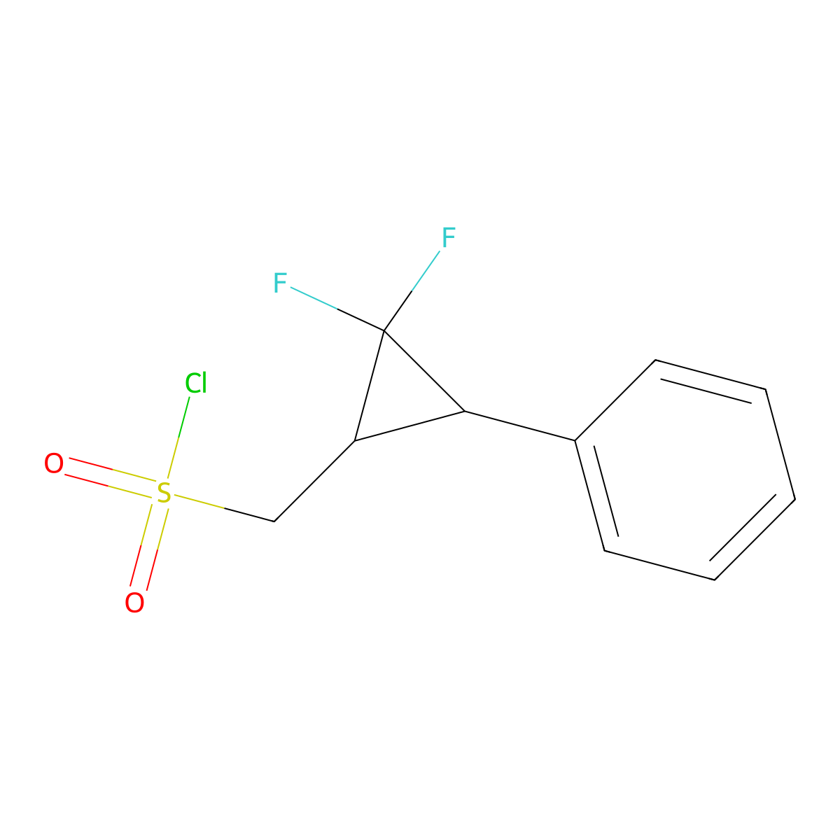 rac-((1R,3S)-2,2-difluoro-3-phenylcyclopropyl)methanesulfonyl chloride molecular structure, CAS 2307783-34-0
