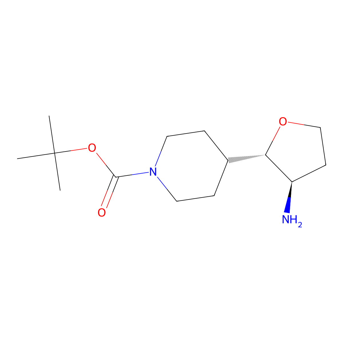 rac-tert-butyl 4-((2R,3S)-3-aminooxolan-2-yl)piperidine-1-carboxylate molecular structure, CAS 2307784-15-0