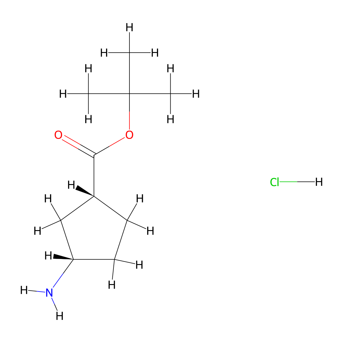 rac-tert-butyl (1R,3S)-3-aminocyclopentane-1-carboxylate hydrochloride molecular structure, CAS 2307784-28-5