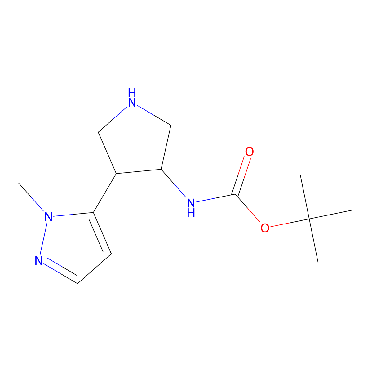 rac-tert-butyl N-((3R,4S)-4-(1-methyl-1H-pyrazol-5-yl)pyrrolidin-3-yl)carbamate molecular structure, CAS 2307784-40-1
