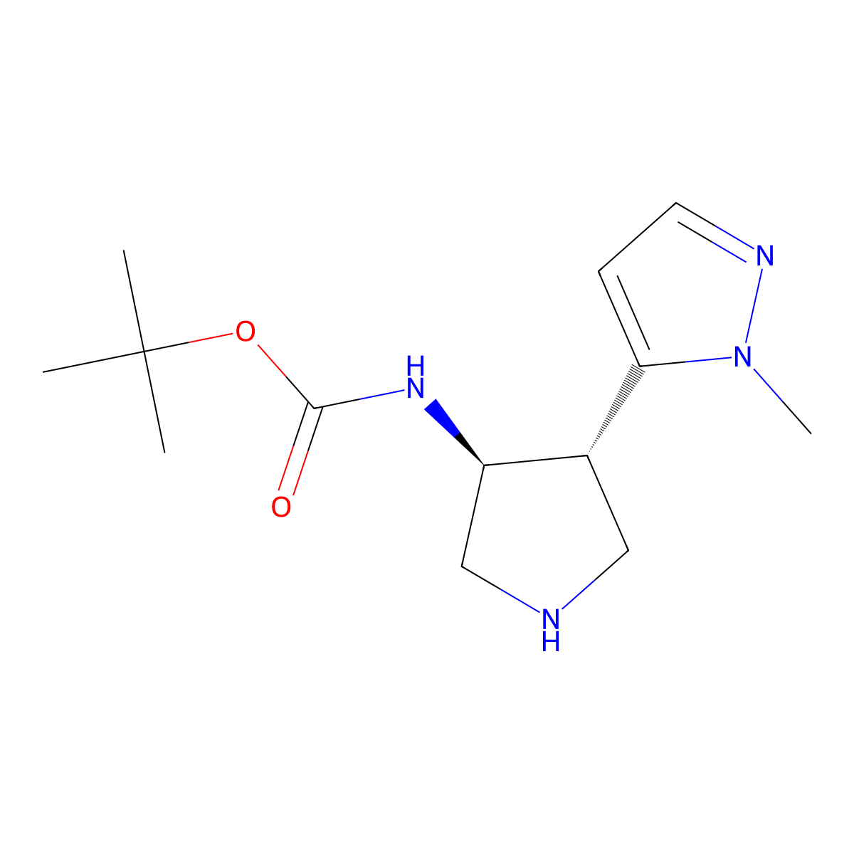 rac-tert-butyl N-((3R,4S)-4-(1-methyl-1H-pyrazol-5-yl)pyrrolidin-3-yl)carbamate molecular structure, CAS 2307784-40-1