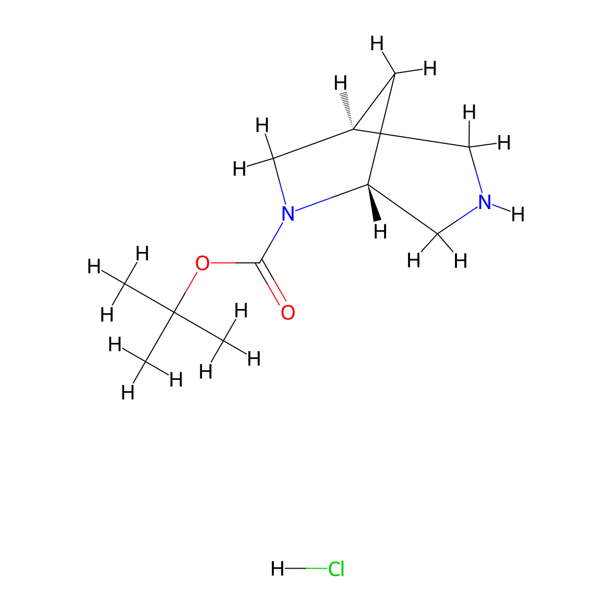 Tert-butyl 3,6-diazabicyclo[3.2.1]octane-6-carboxylate hcl molecular structure, CAS 2307785-26-6