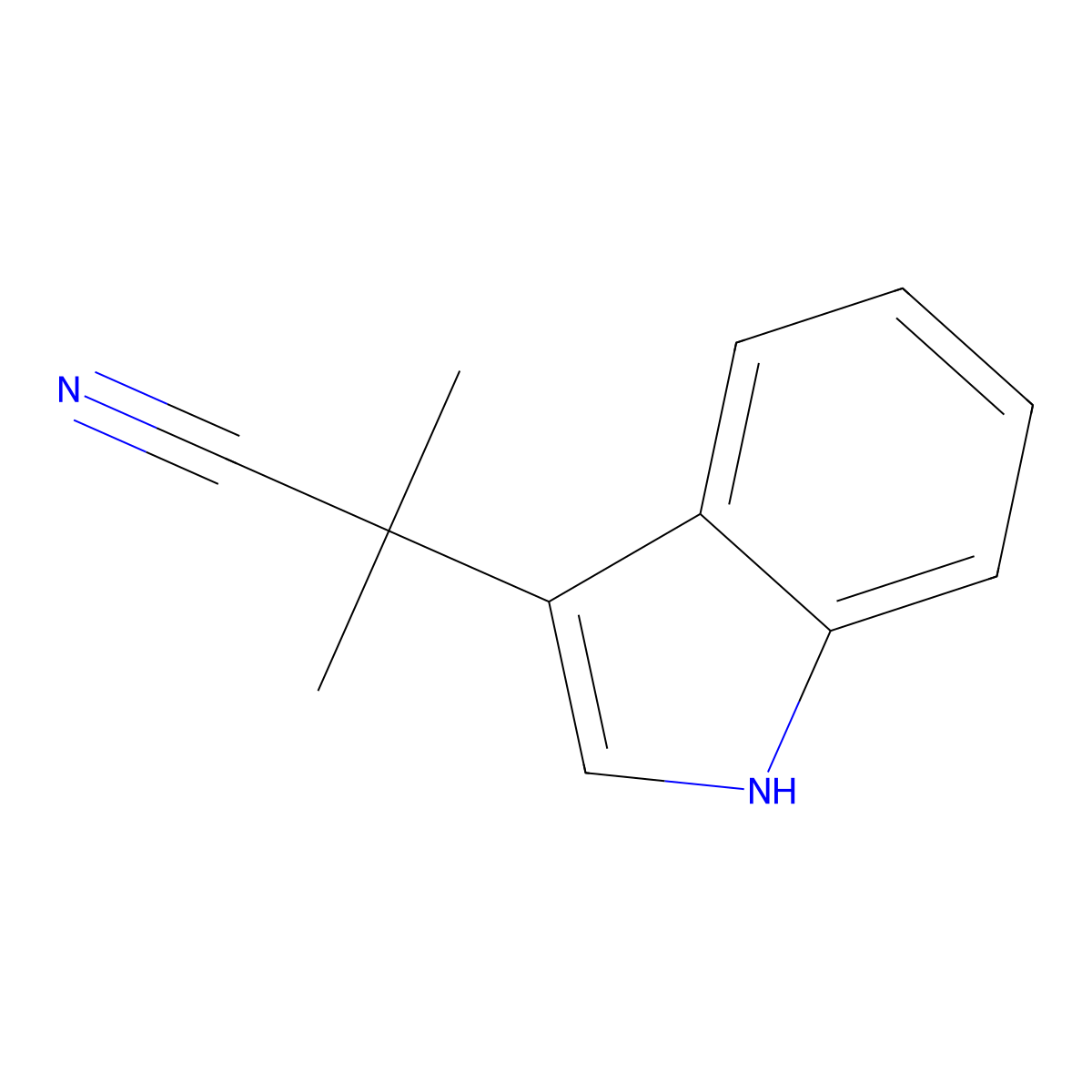 2-(1H-Indol-3-yl)-2-methylpropanenitrile molecular structure, CAS 23078-29-7