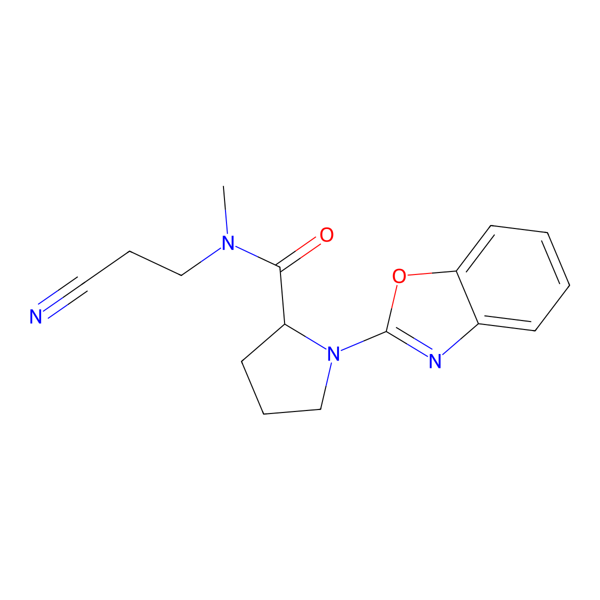 1-(1,3-Benzoxazol-2-yl)-N-(2-cyanoethyl)-N-methylpyrrolidine-2-carboxamide molecular structure, CAS 2307990-42-5