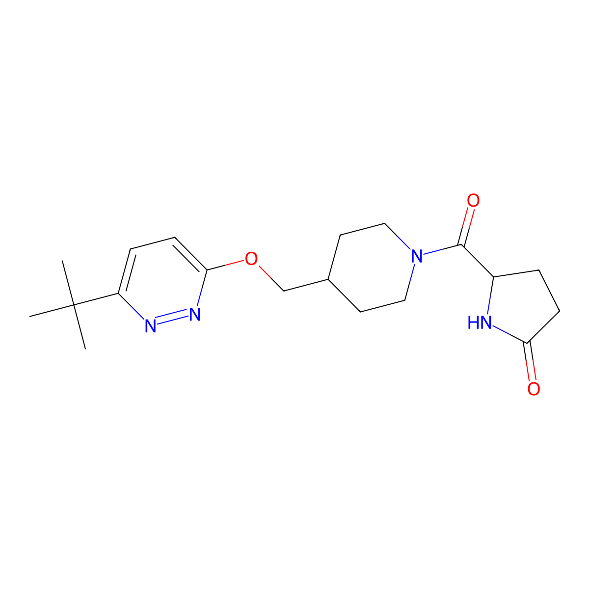 5-(4-{[(6-Tert-butylpyridazin-3-yl)oxy]methyl}piperidine-1-carbonyl)pyrrolidin-2-one molecular structure, CAS 2307991-81-5