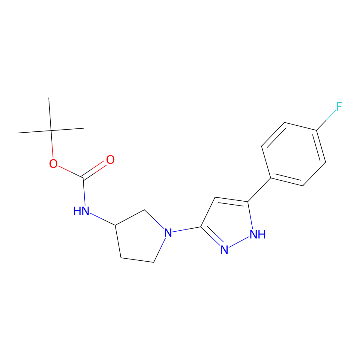 Tert-butyl N-[1-[5-(4-fluorophenyl)-1H-pyrazol-3-yl]pyrrolidin-3-yl]carbamate molecular structure, CAS 2307992-97-6