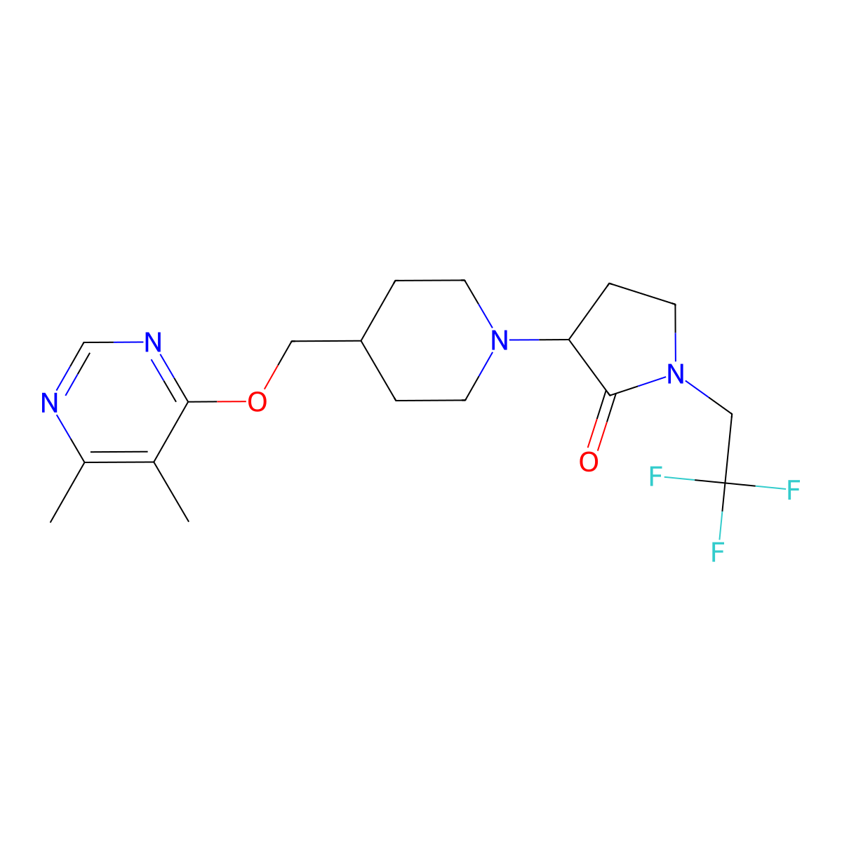 3-(4-(((5,6-Dimethylpyrimidin-4-yl)oxy)methyl)piperidin-1-yl)-1-(2,2,2-trifluoroethyl)pyrrolidin-2-one molecular structure, CAS 2308000-31-7