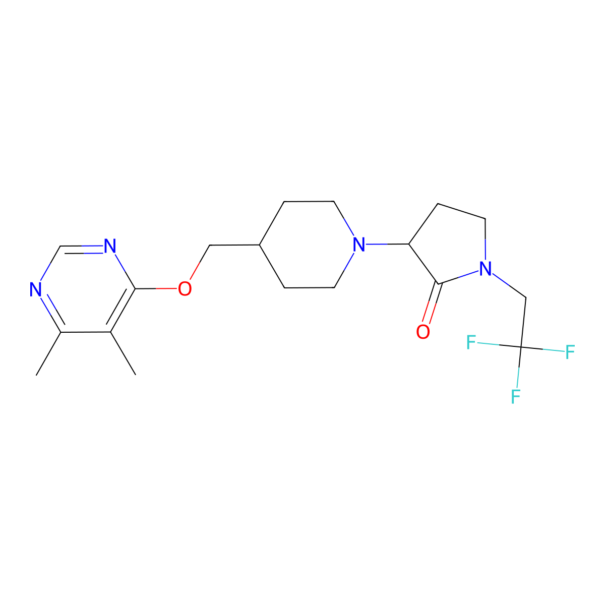 3-(4-(((5,6-Dimethylpyrimidin-4-yl)oxy)methyl)piperidin-1-yl)-1-(2,2,2-trifluoroethyl)pyrrolidin-2-one molecular structure, CAS 2308000-31-7