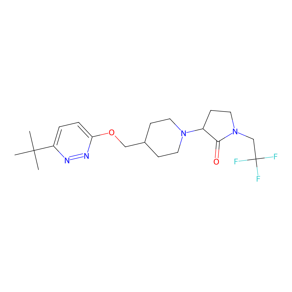 3-(4-{[(6-Tert-butylpyridazin-3-yl)oxy]methyl}piperidin-1-yl)-1-(2,2,2-trifluoroethyl)pyrrolidin-2-one molecular structure, CAS 2308040-29-9