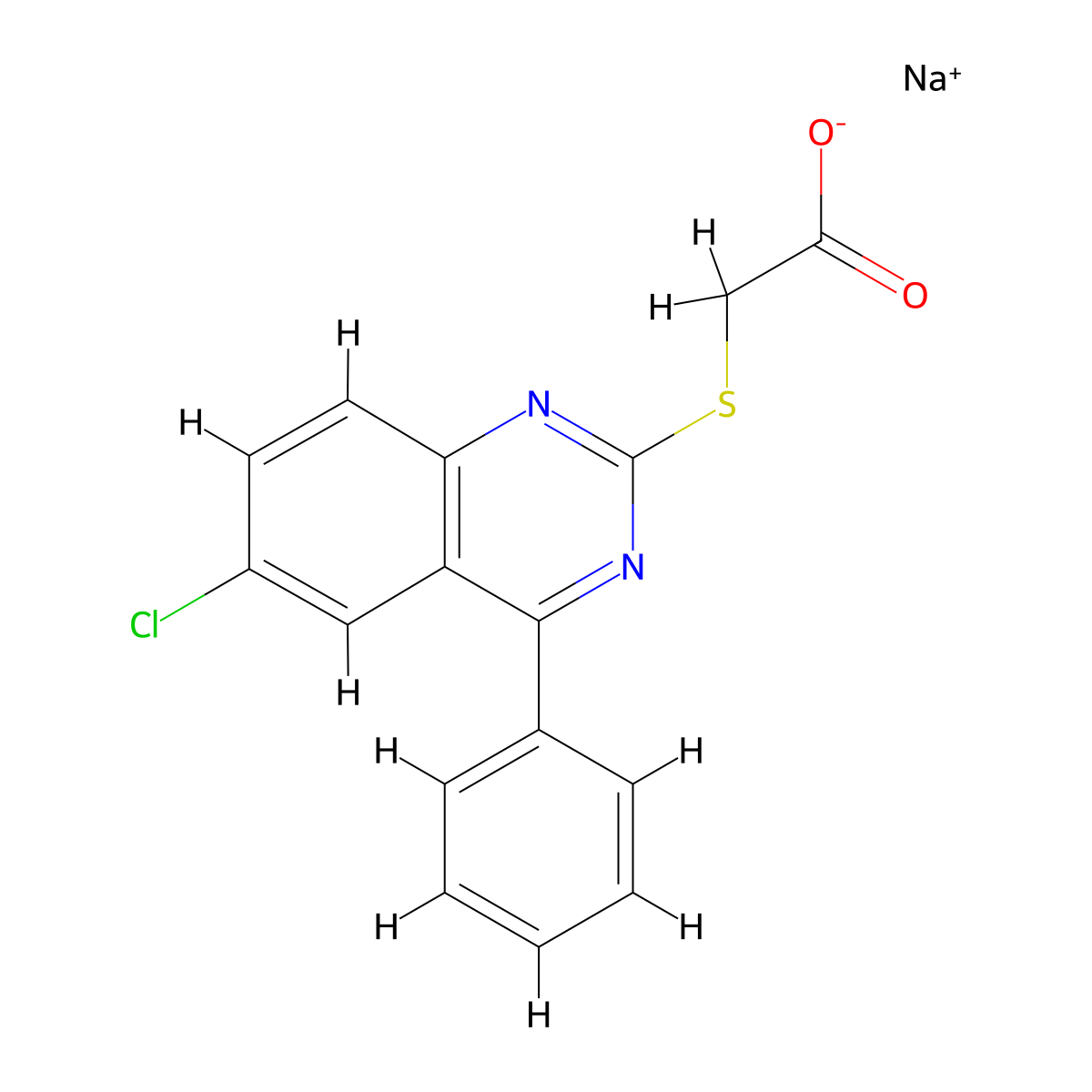 Sodium 2-[(6-chloro-4-phenylquinazolin-2-yl)sulfanyl]acetate molecular structure, CAS 2308074-64-6