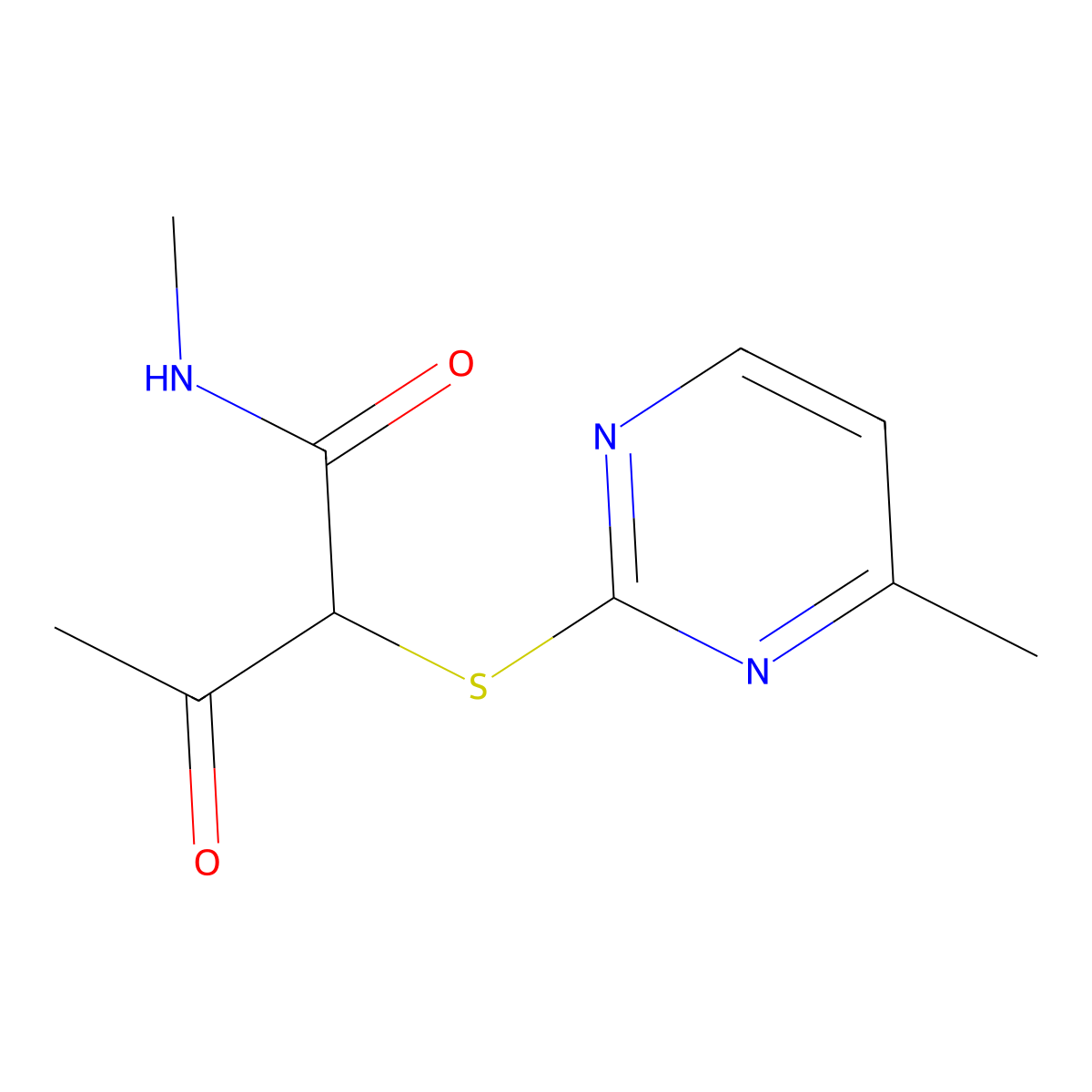 N-methyl-2-[(4-methylpyrimidin-2-yl)sulfanyl]-3-oxobutanamide molecular structure, CAS 2308076-69-7