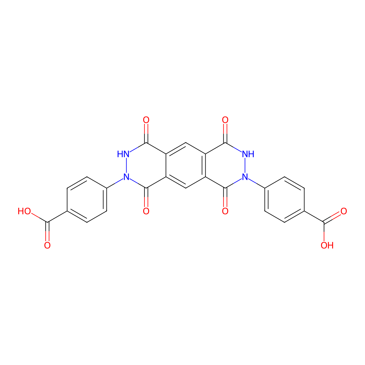 4-[8-(4-carboxyphenyl)-1,4,6,9-tetraoxo-1H,2H,3H,4H,6H,7H,8H,9H-pyridazino[4,5-g]phthalazin-2-yl]benzoic acid molecular structure, CAS 2308091-63-4