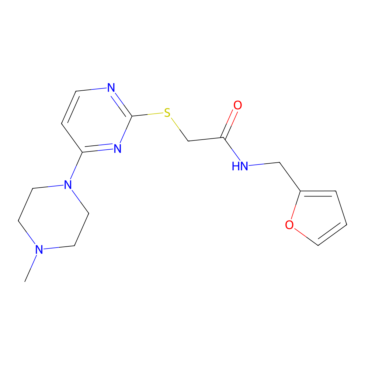 N-[(furan-2-yl)methyl]-2-{[4-(4-methylpiperazin-1-yl)pyrimidin-2-yl]sulfanyl}acetamide molecular structure, CAS 2308095-77-2