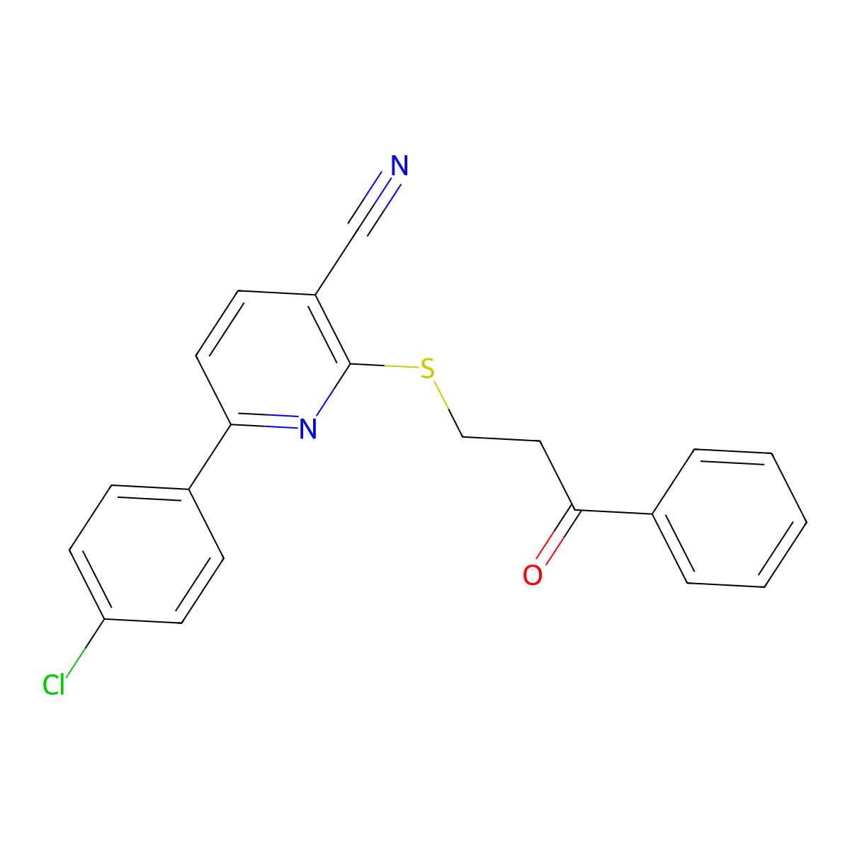 6-(4-Chlorophenyl)-2-[(3-oxo-3-phenylpropyl)sulfanyl]pyridine-3-carbonitrile molecular structure, CAS 2308095-80-7