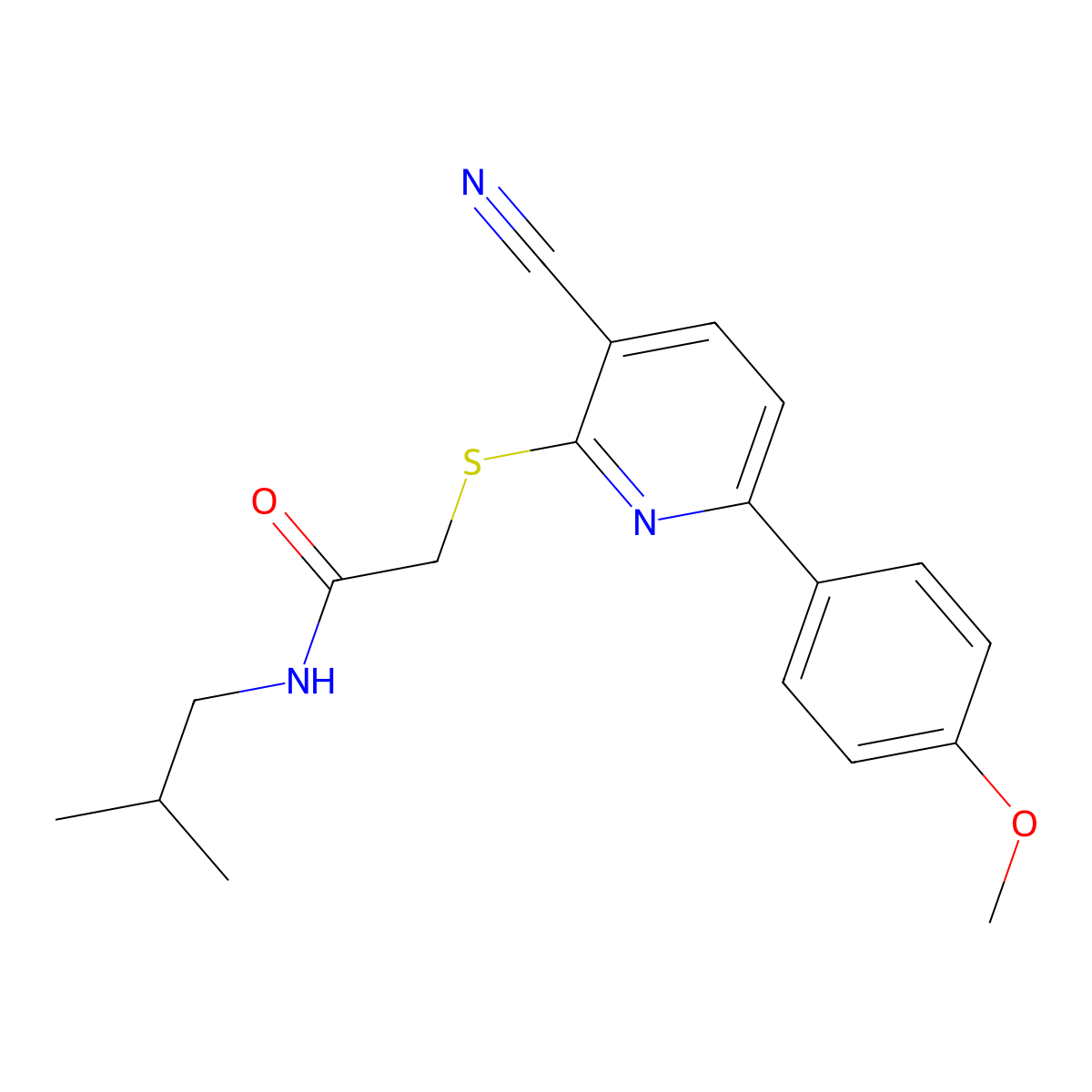 2-{[3-cyano-6-(4-methoxyphenyl)pyridin-2-yl]sulfanyl}-N-(2-methylpropyl)acetamide molecular structure, CAS 2308096-72-0