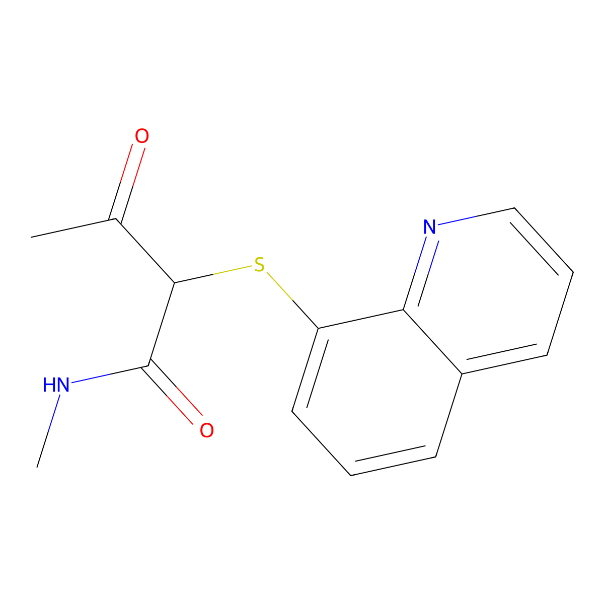 N-methyl-3-oxo-2-(quinolin-8-ylsulfanyl)butanamide molecular structure, CAS 2308096-85-5
