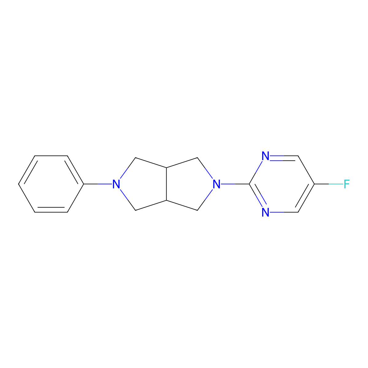 5-Fluoro-2-{5-phenyl-octahydropyrrolo[3,4-c]pyrrol-2-yl}pyrimidine molecular structure, CAS 2308251-83-2