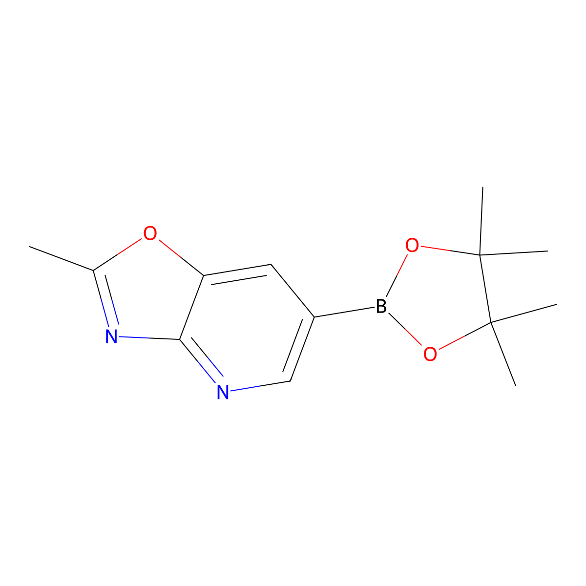 2-Methyl-6-(4,4,5,5-tetramethyl-1,3,2-dioxaborolan-2-yl)-[1,3]oxazolo[4,5-b]pyridine molecular structure, CAS 2308582-06-9