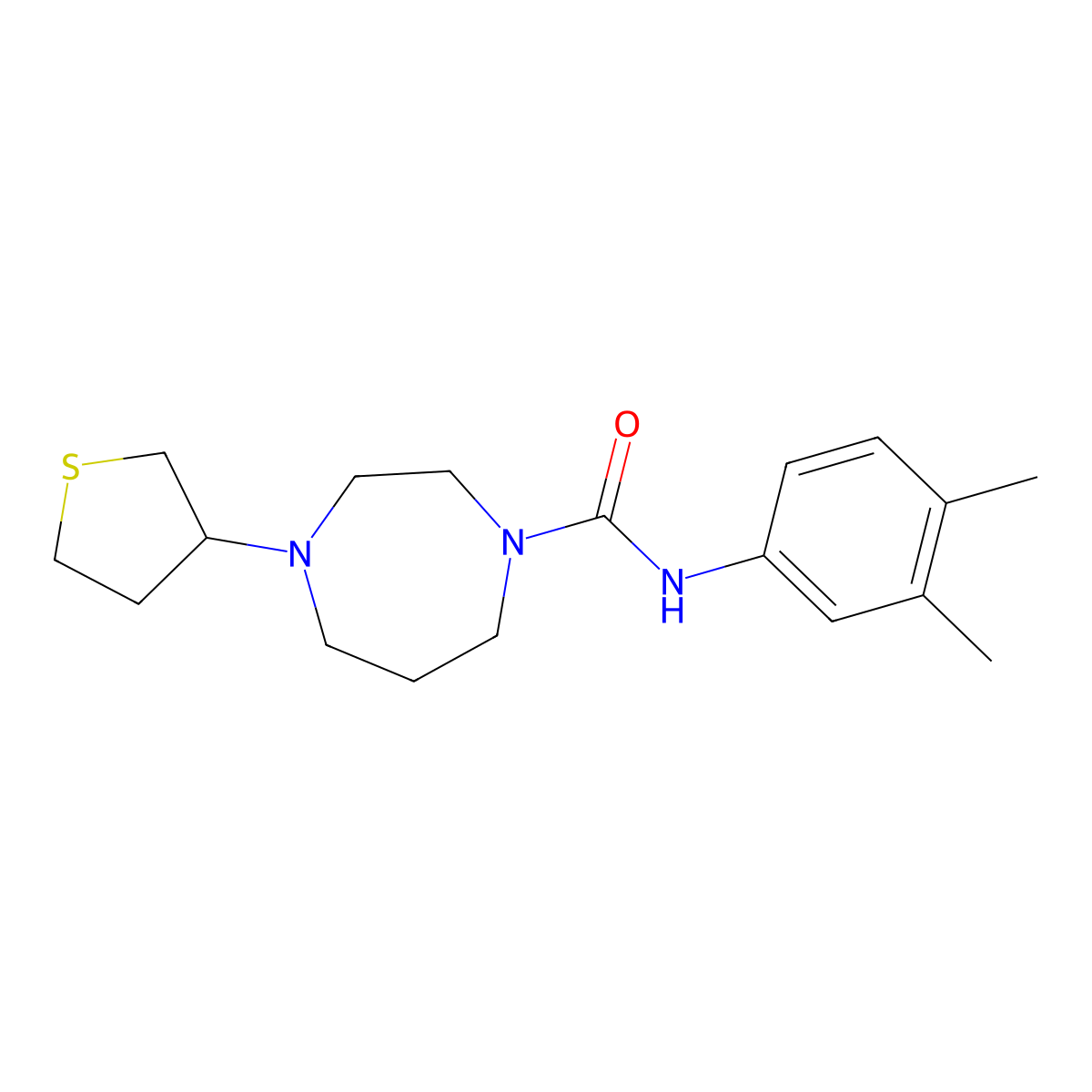 N-(3,4-dimethylphenyl)-4-(thiolan-3-yl)-1,4-diazepane-1-carboxamide molecular structure, CAS 2309184-57-2