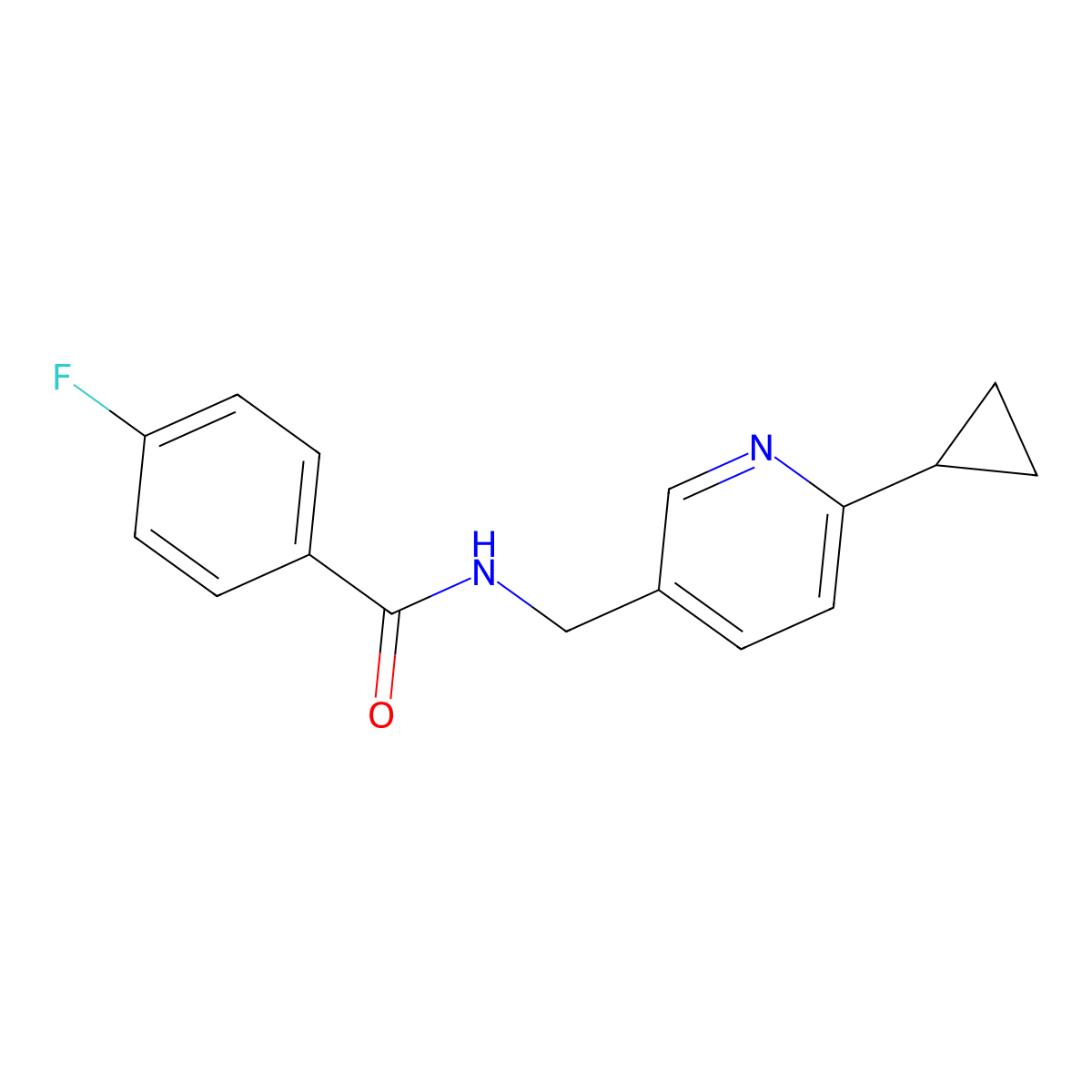 N-[(6-cyclopropylpyridin-3-yl)methyl]-4-fluorobenzamide molecular structure, CAS 2309184-99-2