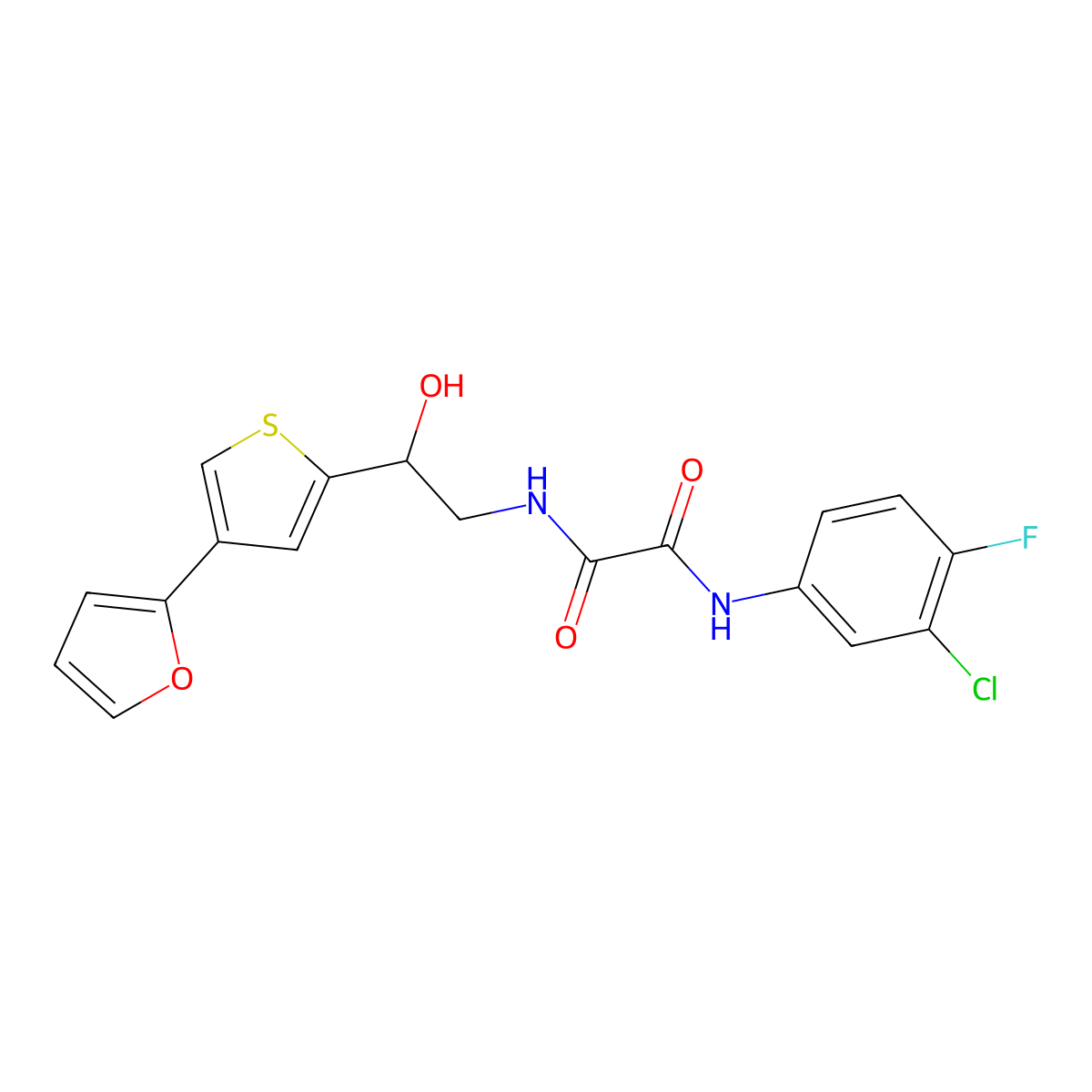 N'-(3-Chloro-4-fluorophenyl)-N-[2-[4-(furan-2-yl)thiophen-2-yl]-2-hydroxyethyl]oxamide molecular structure, CAS 2309185-10-0