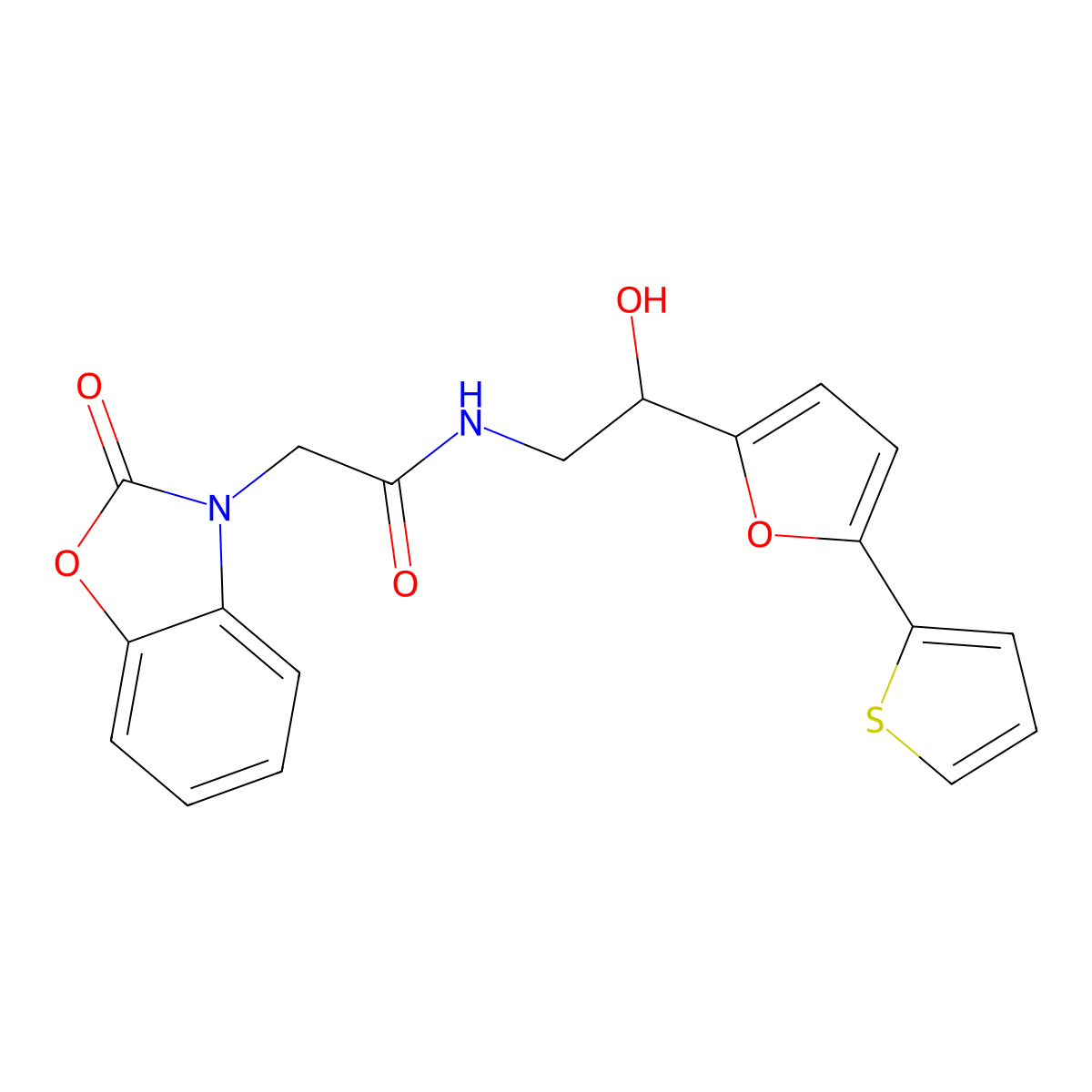 N-[2-Hydroxy-2-(5-thiophen-2-ylfuran-2-yl)ethyl]-2-(2-oxo-1,3-benzoxazol-3-yl)acetamide molecular structure, CAS 2309185-23-5