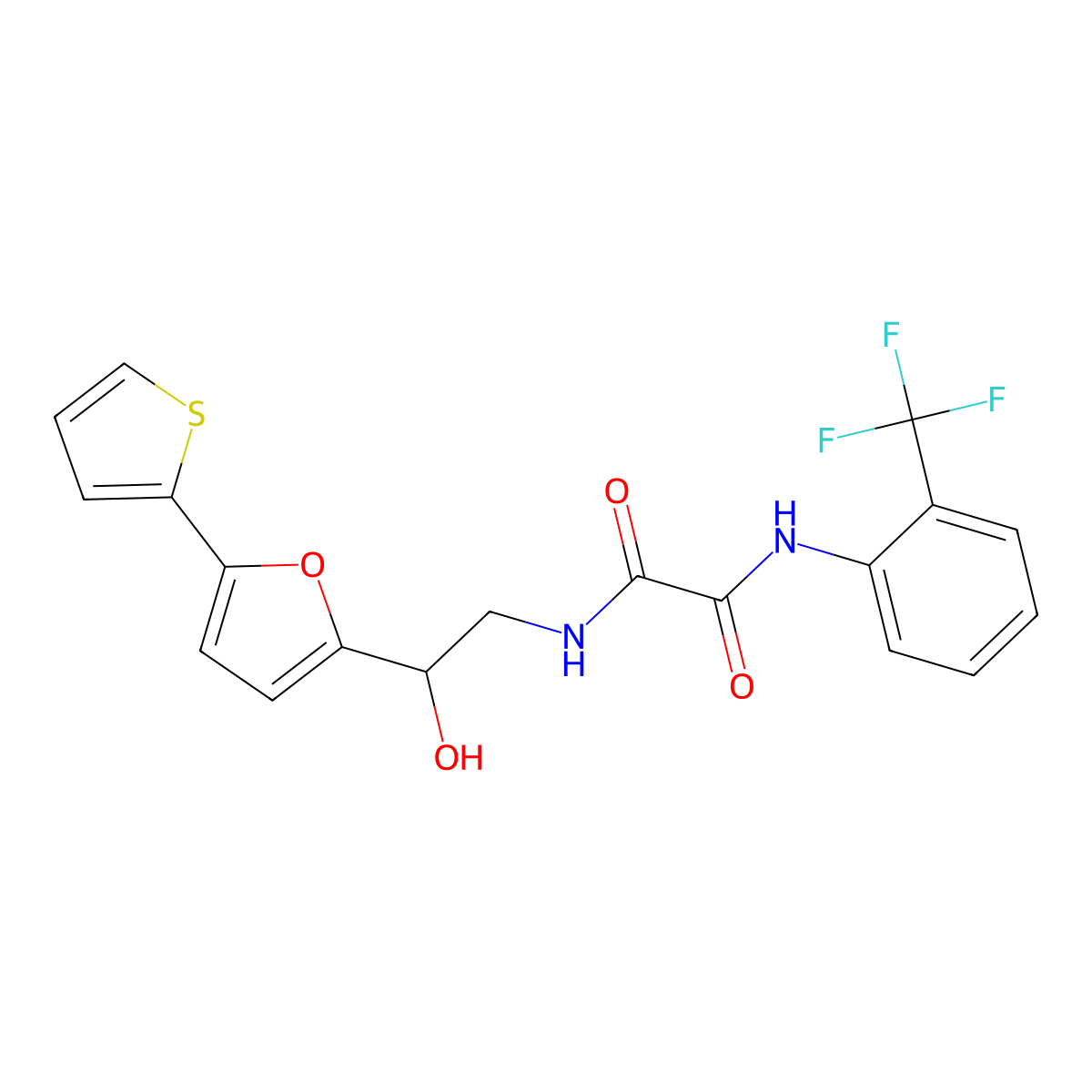 N-{2-hydroxy-2-[5-(thiophen-2-yl)furan-2-yl]ethyl}-N'-[2-(trifluoromethyl)phenyl]ethanediamide molecular structure, CAS 2309185-41-7
