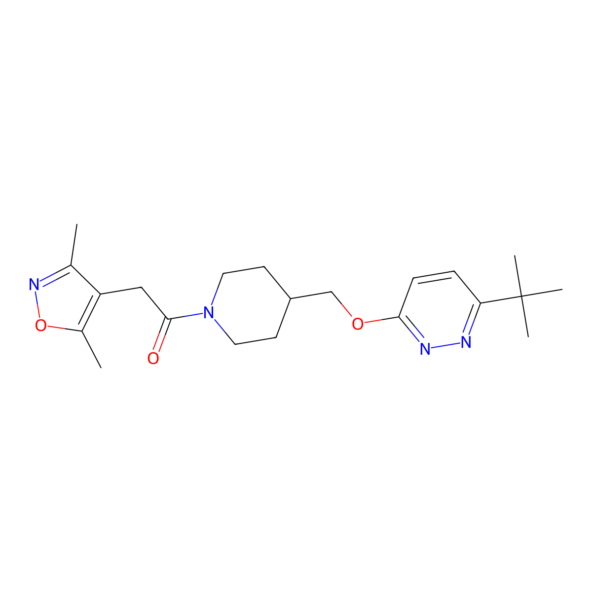 1-(4-{[(6-Tert-butylpyridazin-3-yl)oxy]methyl}piperidin-1-yl)-2-(3,5-dimethyl-1,2-oxazol-4-yl)ethan-1-one molecular structure, CAS 2309185-72-4