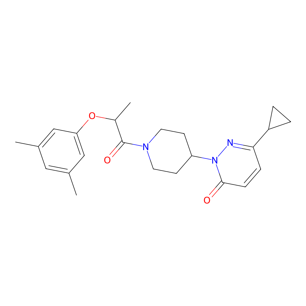 6-Cyclopropyl-2-{1-[2-(3,5-dimethylphenoxy)propanoyl]piperidin-4-yl}-2,3-dihydropyridazin-3-one molecular structure, CAS 2309186-33-0