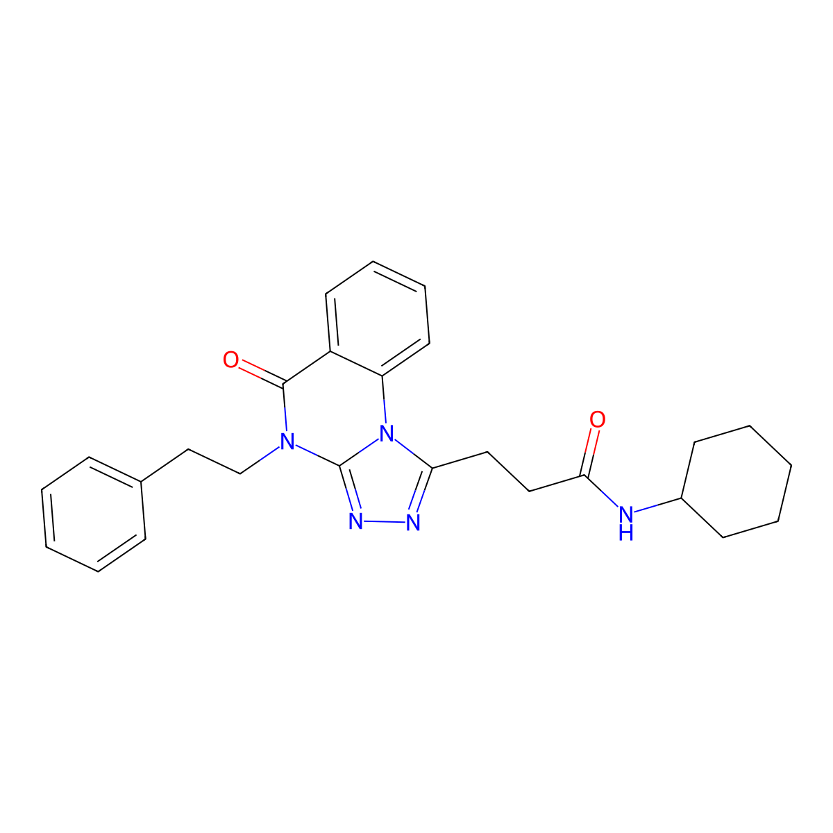 N-cyclohexyl-3-[5-oxo-4-(2-phenylethyl)-4H,5H-[1,2,4]triazolo[4,3-a]quinazolin-1-yl]propanamide molecular structure, CAS 2309186-42-1