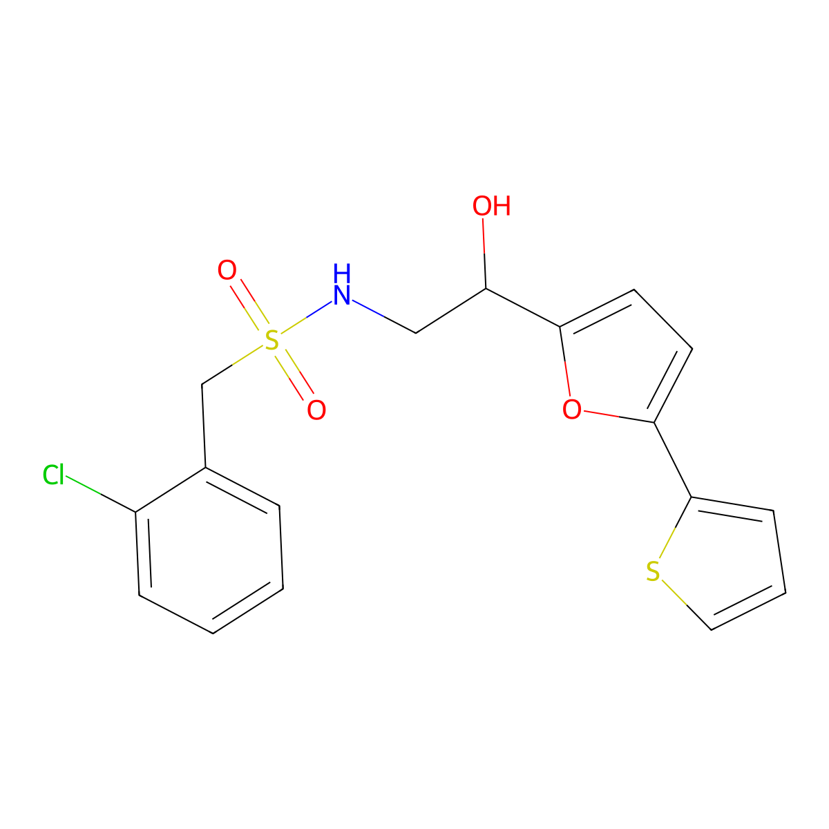 1-(2-chlorophenyl)-N-{2-hydroxy-2-[5-(thiophen-2-yl)furan-2-yl]ethyl}methanesulfonamide molecular structure, CAS 2309186-51-2