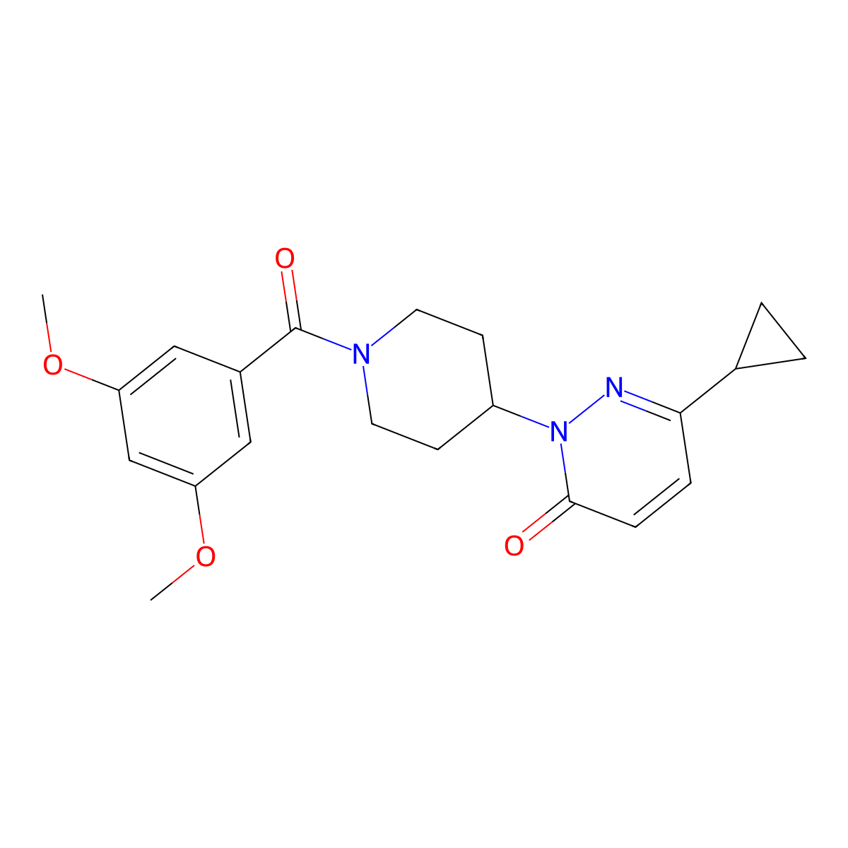 6-Cyclopropyl-2-[1-(3,5-dimethoxybenzoyl)piperidin-4-yl]-2,3-dihydropyridazin-3-one molecular structure, CAS 2309186-56-7