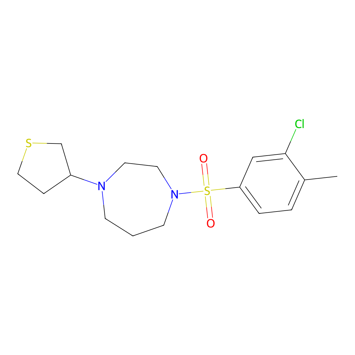 1-(3-Chloro-4-methylbenzenesulfonyl)-4-(thiolan-3-yl)-1,4-diazepane molecular structure, CAS 2309186-76-1