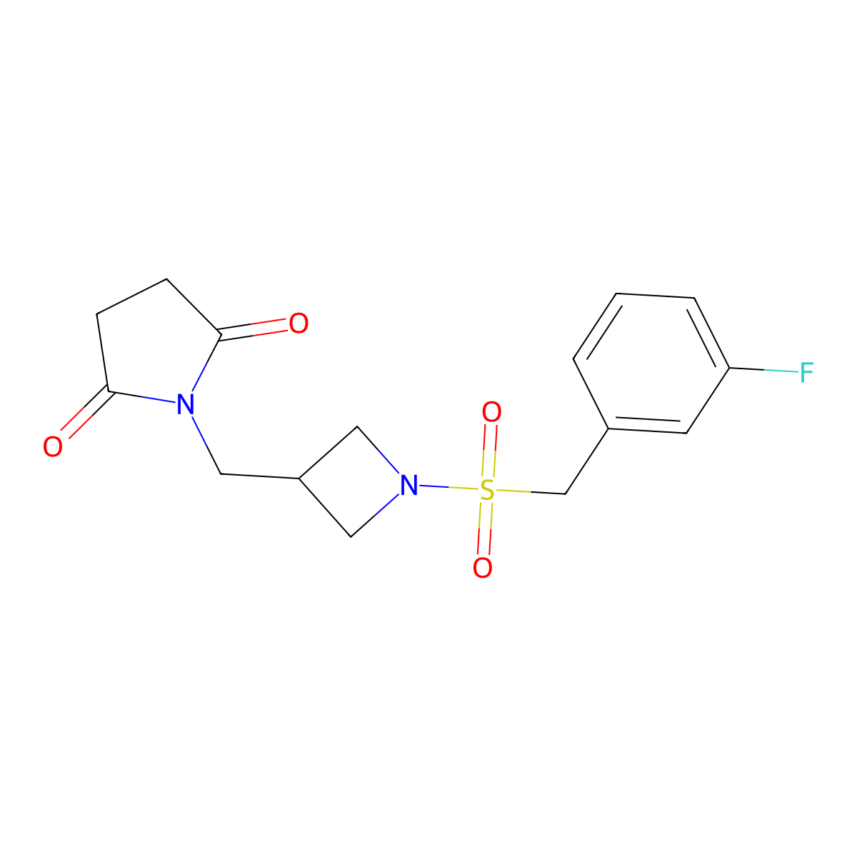 1-({1-[(3-Fluorophenyl)methanesulfonyl]azetidin-3-yl}methyl)pyrrolidine-2,5-dione molecular structure, CAS 2309186-81-8